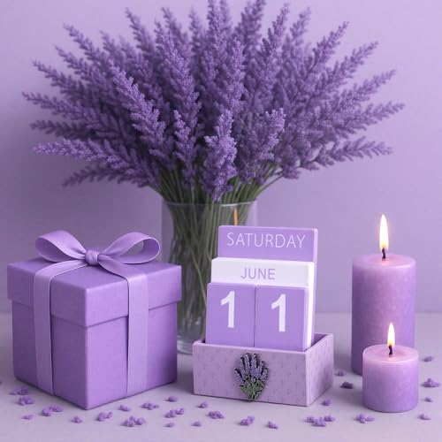 AceOrbit Purple Lavender Wood Block Perpetual Calendar Coquettish Desk Decor Cute Month Week Date Display Decorative Block Calendar for Women Office Home Desk Gift for Women - style: Purple Lavender