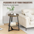 Gadroad Round End Table with Storage Shelf, 2 Tier Farmhouse Side Table Nightstand for Living Room, Bedroom, Wood Tabletop & Black Metal Frame, Walnut Color 15.7 * 15.7 * 23.0inches - color: Walnut, style: No Charging Station