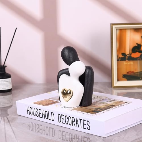 Mini Couple Statue - Ceramic Romantic Couple in Love Figurines for Decor Bedroom, TV Cabinet, Wedding Valentines Gift, Small Knick Knacks for Home Decor Shelve (3.15" Black White) - color: 3.15" Black White