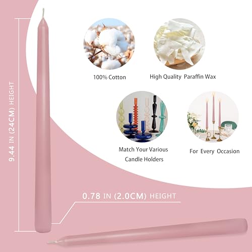 10 Inch Taper Candles Handmade Smokeless Set of 4 – Rose Scent Tapered Candles in Pink, Candle Sticks for Wedding, Home Decor, and Dinner Table - color: Pink