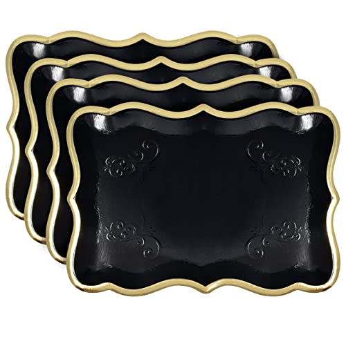 Gift Boutique 10 Black Rectangle Trays with Gold Rim Border for Dessert Display Table Parties 9" X 13" Disposable Paper Cardboard for Platters Cupcake Displays Birthday Party Weddings Food Safe - color: Black, Gold