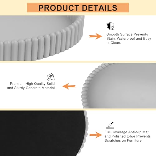 11.8in Decorative Tray for Coffee Table Decor- Gray Oval Concrete Tray for Home Decor- Scalloped Flat Modern Centerpieces Tray Decor for Living Room, Kitchen Dining Table, Entryway (Gray) - color: Gray1