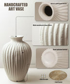 Handmade Ceramic Decorative Vase – Warm White Rustic Textured 10.4” Round Vase with Irregular Waves and Weathered Stone Finish for Home, Office, Farmhouse Decor - size: Large