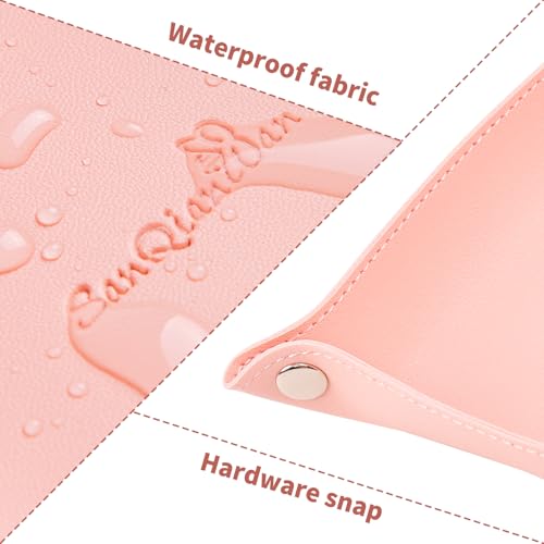 SANQIANWAN PU Leather Arc Edge Jewelry Valet Tray for Man and Women, Portable Mini Entryway Table Tray Bedside Nightstand Desk Tray Small Travel Dish Plate for Key,Wallet,Watch,Coin (Pink) - color: Pink
