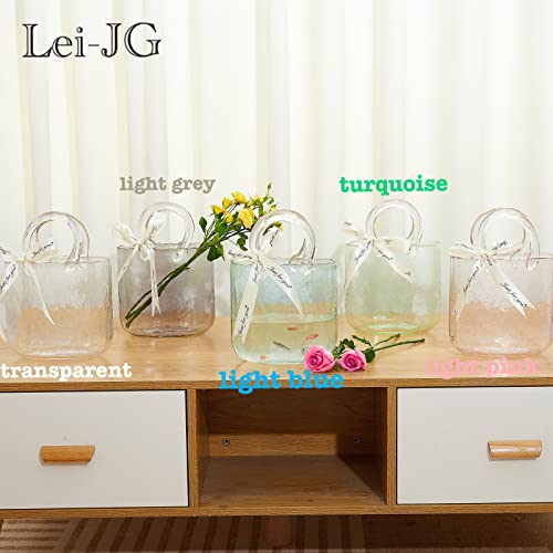 Thickened Glass Purse Vase for Flowers Gift Set-(Handmade 5mm Crystal-Unique Cute Clear Bag Vase with Reinforced Gift Box, Premium Table Centerpiece for Wedding/Mothers Day (Light Grey) - color: Light Grey