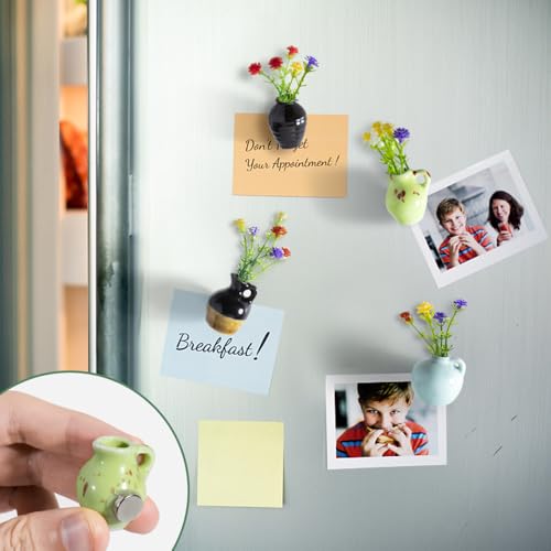 rhinocats Mini Vase Magnets for Fridge, Cute Magnetic Ceramic Vases for Refrigerator Kitchen Locker Office (4 Pack) - color: Mini Ceramic Vases 4-pcs