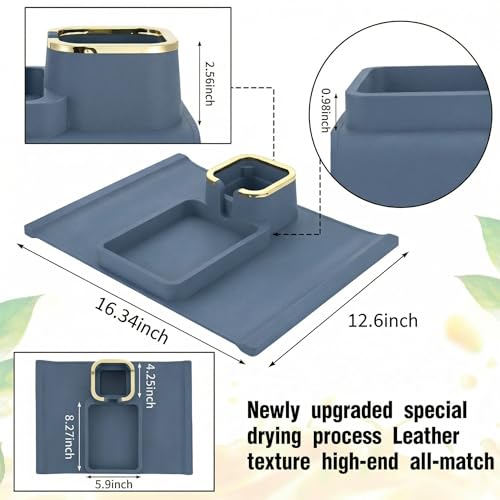 Luxury Gold Trim Couch Cup Holder Tray - Weighted Silicone Anti-Spill Sofa Armrest Organizer, Non-Slip Recliner Tray Table for Drinks, Remote, Phone - Fits Most Couch Arms, Home Gift,Blue - color: Blue