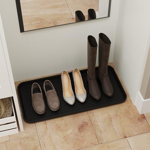 Ottomanson Multipurpose All Season Boot Tray Mat, Reusable Pee Pad For Dogs, 15" x 30" - color: Black, size: 1'3" x 2'6" (Tray)
