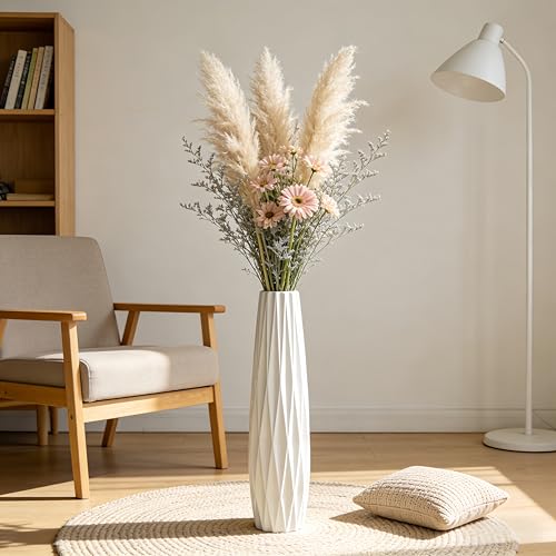 Ceramic White Tall Floor Vase, 24" Large Vase, Decorative Flower Vases for Pampas Grass Modern Home Decor Living Room Office Bedroom Kitchen Wedding Centerpieces Farmhouse Décor - color: Ten Stripes, size: Height-24 Inch