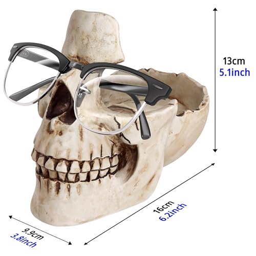 READAEER Skull Glasses Stand Holder, Creative Eyeglasses Holder, Sunglasses Spectacle Display Rack, Key Holder Resin Sculptures for Entryway, Home, Office, Desk, Nightstand (White) - color: White