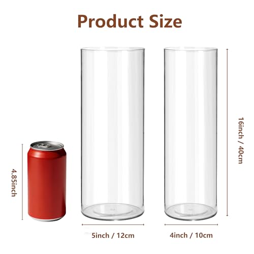 2 Pack Acrylic Cylinder Vases, Non-breakable Vase for Centerpieces,16 inch Tall Clear Flower Vase Bulk Floating Candle Holder for Wedding Table Home Decor and Party (5 x16in+4 x16in) - size: 2 Pack(4''W x 16''H & 5''W x 16''H)