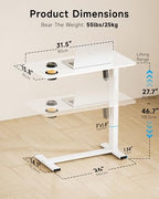BIZUM Small Electric Standing Desk Bedside Table with Hidden Wheels 31.5 x 15.8 Inch Adjustable Computer Laptop Office Desk, White - color: White