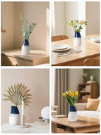 Ceramic Vase – 5.9” Tall Handmade Blue and White Glazed Pottery for Home Decor – Modern Asymmetrical Flower Vase for Living Room, Shelf, Table Centerpiece – 18oz / 500ml