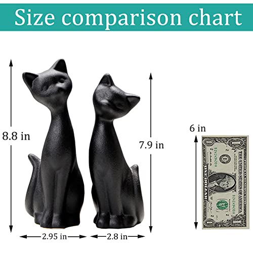 QIANLING 2Pcs Black Cat Statue, Home Decor Mini Cat Figurines, Room Decor Matt Ceramic Small Cat Figurine, Give Cat Figurines for Cat Lovers,Ideal for Interior Decoration Or Couples, Wedding Gifts