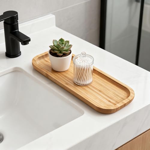 Bamboo Vanity Tray, Bathroom Counter Tray, Toilet Tank Tray, Bathroom Tray for Organizing and Home Decor, 14.2 x 6 x 0.8 inch - size: 14.2" x 6" x 0.8"