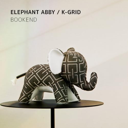 Zuny Artist Edition Elephant Abby Bookend - Kvadrat Grid Gray White, Handmade Leather Single Book End, Checkered Grid Textile Designer Collaboration Home Decor for Bookshelf Desk, 11 x 4.3 x 7.4 - color: Elephant Abby K-grid