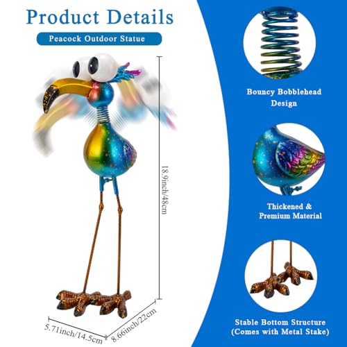 18.9" Metal Peacock Garden Statue - Weather-Resistant Outdoor Bird Figurine, Yard Art Decor for Lawns and Patios, Unique Gift for Gardening Enthusiasts - color: Blue-peacock