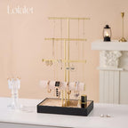 Lolalet Jewelry Holder Tree with Velvet Tray, 4 Tiers Necklace Display Stand Rack with Ring Slots Organizer for Earrings Bracelets Bangles Ring, Valentine's Day Gift -Black - color: Black