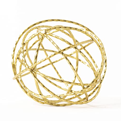 Metal Decorative Ball Gold Metal Geometric Sphere Iron Ball Table Decor Tabletop Orbs Decorations for Home Living Room Bedroom Bookshelf Coffee Tables, 5.25 Inches - color: Gold-5.25 in