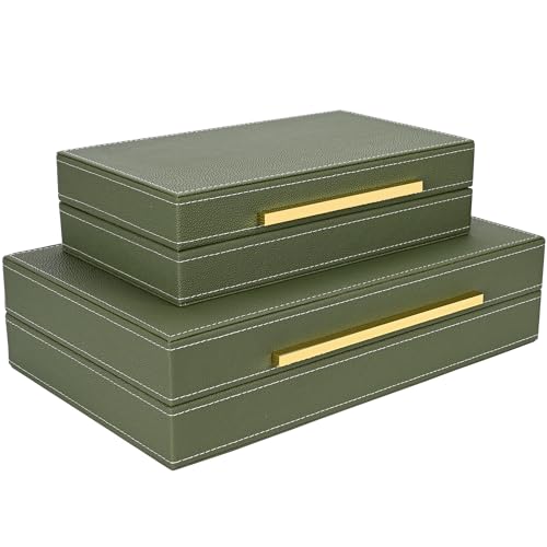 Green Shagreen box Set of 2 Faux Leather Decorative Boxes,Large Nesting Storage Decorative Boxes with Lids for Modern Home Decor Stacking Jewelry Box Organizer - color: Green, size: 2 pack