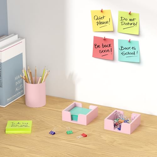 WINFFOR Acrylic Notepad Holder Dispenser - 3x3 in Sticky Note Memo Holder for Desk Organizer (W/O Pads) Office Desk Accessories School Supplies, Lightpink - color: Light Pink