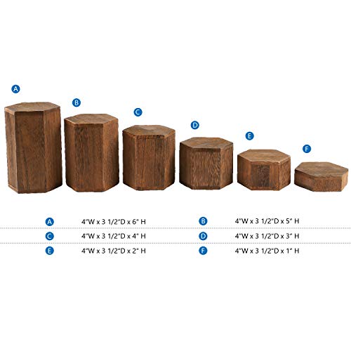 MOOCA Wooden 6 Pcs Hexagon Risers for Display Jewelry and Accessories Display Stand, Brown - color: Brown, 6 Pieces