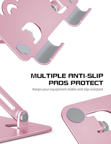 Adjustable Tablet Stand for Desk, Premium Aluminum Holder for iPads, Tablets, Kindles, Switch, Phones, and All Devices up to 12 Inches. Portable and Foldable, Pink, Pro Size - color: Pink, size: Pro Size