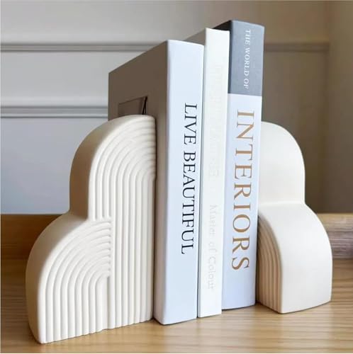 2Pcs/Set Book Ends for Shelves, Decorative Book Ends for Heavy Books,Aesthetic Boho Style for Book Ends for Shelves,Modern Home Office Bookshelf Decor, Home Decor,or Library Decor (Cream) - color: Cream