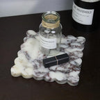 Square Marble Decorative Tray with Scalloped Edge, Luxury Natural Stone Bathroom Vanity Tray, Dresser Top Perfume Coffee Home Kitchen Sink Tray, Key Trinket Ring - color: Bvlgari Purple