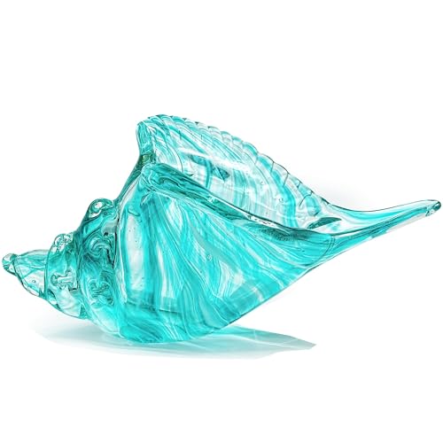 QFkris 9.9" Hand Blown Glass Conch Seashell Figurine Home Decor Art Glass Sea Shell Sculpture - color: Aquamarine