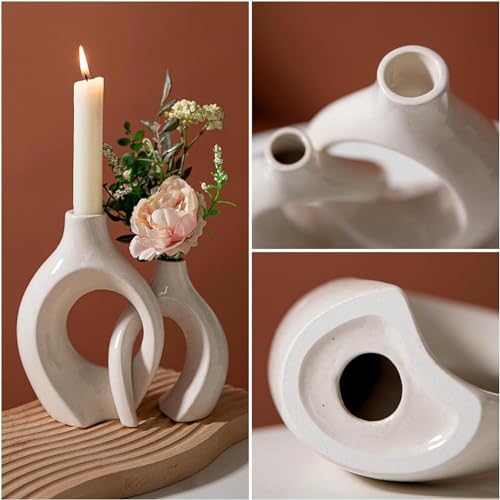 Ceramic Candle Holder Set of 2 Modern Taper Candlestick Holder for Dining Table, Living Room Coffee Table Centerpiece Wedding Home Decor