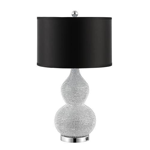 SAFAVIEH Lighting Collection Nicole Modern Silver Bead Base/ Black Shade 25-inch Bedroom Living Room Home Office Desk Nightstand Table Lamp Set of 2 (LED Bulbs Included) - color: Silver/Black - Set of 2