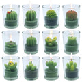 12 Pcs Decorative Succulent Cactus Tealight Candle Set - Handmade Mini Glass Holders, Decorative Votive Candles for House-Warming Party Wedding Baby-Shower and Home Decoration Gifts