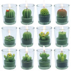 12 Pcs Decorative Succulent Cactus Tealight Candle Set - Handmade Mini Glass Holders, Decorative Votive Candles for House-Warming Party Wedding Baby-Shower and Home Decoration Gifts