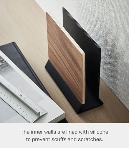 Yamazaki Home Rin Portable Laptop Holder Stand for Desk in Bedroom Or Office, Wooden Storage Station - Steel + Wood - color: brown (french toast 19-1012tcx)