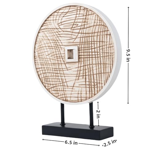 Unique Round Coin Sculpture Decorative Objects for Shelf Home Decor Accents, Modern Abstract Tabletop Decor Items for Living Room Fireplace Mantel, Above Cabinet (Vintage White) - color: Vintage White