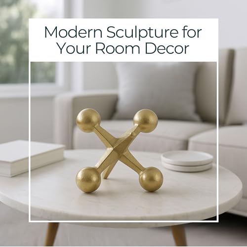 Gold Metal Jacks Decorative Object – Abstract Sculpture Modern Home Decor Ornament – Shelf Styling & Coffee Table Decor for Bathroom, Office & Living Room – 7" x 5" - color: Gold