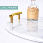 White Marble Tray with Gold Handles - Elegant Solid Marble - Chic Modern Elegant Round Vanity Tray for Bathroom - size: Round 12"