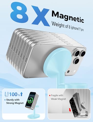 Hevanto 2026 3 in 1 Wireless Charging Station for Apple MagSafe Charger, 15W Fast Magnetic Mag-Safe Charger Stand for iPhone 17 16 15 14 13 12 Apple Watch AirPods Series, Gifts for Men (Ice Blue) - color: Ice Blue