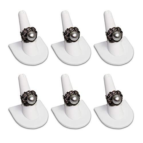 MOOCA 6 Pcs Set Finger Ring Stand Jewelry Display Holder Showcase Ring Display Drawer Leatherette Storage Jewelry Stands for Shows, White Faux Leather - color: White
