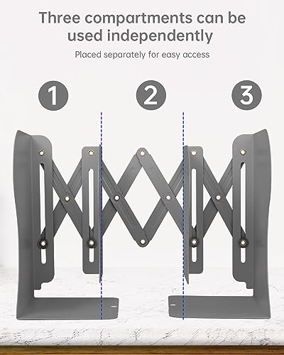 Honagu Adjustable Bookends, Metal Book Ends for Shelves Heavy Book, Desk Magazine File Organizer for Home, Office, Books, Papers, Extends up to 19 inches, for Students,Teachers (Grey) - color: Gray