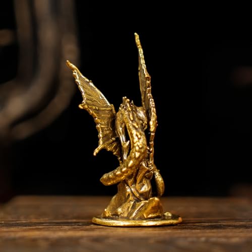 CHOVY Majestic Demon Dragon Perched on Rock Wings Spread - Handcrafted Retro 100% Solid Brass-Ideal Home Decor Desk Ornament Collectible Artwork Office Accent Artistic Scene Decoration - style: Demonic Dragon