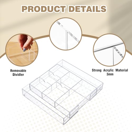 Briwooody 2 Pcs Acrylic Desk Drawer Organizer Maximum 12 x 18 x 2.1 Inch Expandable Drawer Organizer Trays with 8 Adjustable Compartments Desk Accessories for Makeup Silverware Office Bathroom - size: 12 x 18 x 2.1 Inch