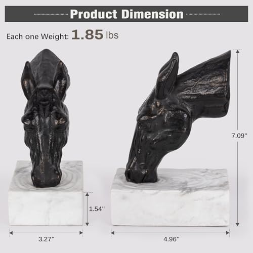 Book Ends for Shelves, Horse Decorative Bookends for Heavy Books, Heavy Duty Book Ends with Anti-Slip Base Book Stopper for Shelves Books Home Office Decor (Black) - color: Black