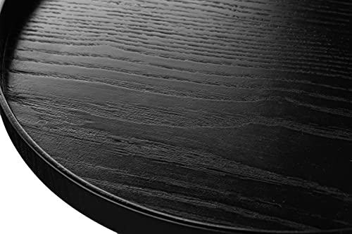 Round Solid Wood Serving Tray Extra Large Tea Coffee Snack Food Meals Serving Plate Non-Slip Kitchen Party Bar Server Ottoman Tray Breakfast Tray with Raised Edges (13inch/33cm) Black - size: 13"