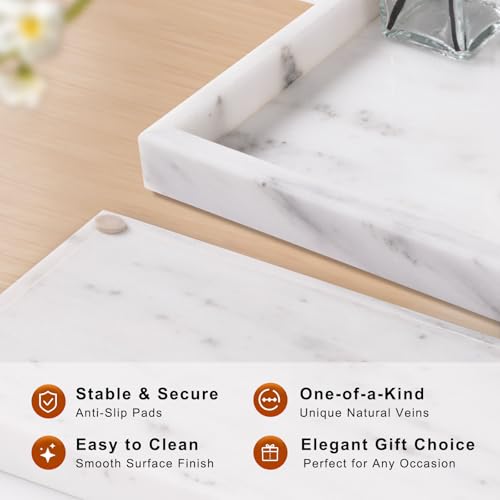 Bathroom Tray for Countertop, Marble Perfume Tray for Dresser Organizer, Marble Tray for Bathroom Counter & Home Decor, Natural Decorative Stone Vanity Trays, 12" x 8", Starry White - color: Starry White