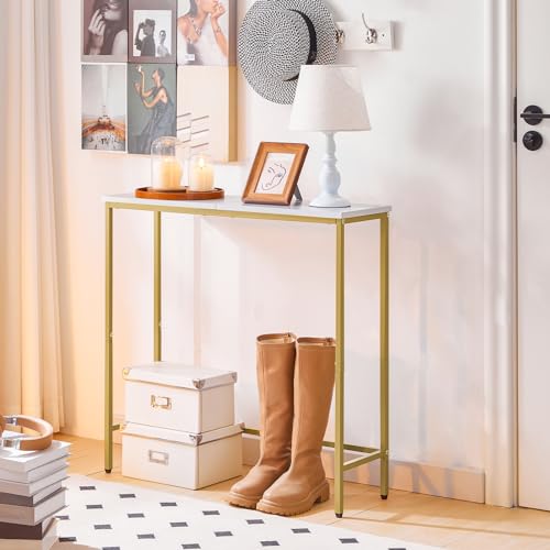 HOOBRO Narrow Console Table, 29.5" Small Entryway Table, Thin Sofa Table, Side Table, Display Table, for Hallway, Bedroom, Living Room, Foyer, White and Gold DW75XG01 - color: White + Gold