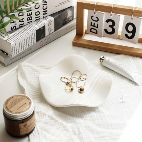 White Wave Ceramic Jewelry Dish Tray, Vanity Ring Dish Ceramic Jewlery Trays Trinket Ring Holder,Room Decor Aesthetic,Decorative Vanity Key Tray for Women (Wave) - style: Wave