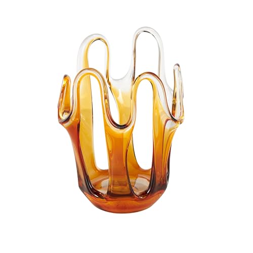 Deco 79 Glass Abstract Decorative Vase Ombre Centerpiece Vase with Wavy Oval Cutouts, Flower Vase for Home Decoration 7" x 7" x 10", Orange - color: Orange, size: 7" x 7" x 10"
