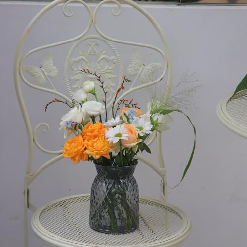 OFFIDIX Glass Vase, 6.2 * 3.5in Large Mouth Shape Geometric Faceted Design Flower Vase for Weddings,Events,Decorating,Office,Home Decor - color: Grey-2